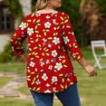 thumbnail image 2 of CLOISE 3/4 Length Sleeve Womens Tops Shirts Loose Floral Crew Neck Pullover Trendy Fall Tunic Clothes Red 4XL, 2 of 5