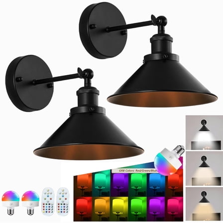 Battery Operated Wall Sconce Set of 2, Black Rechargeable Wall Lights with Remote Control, Dimmable RGB Wall Lights for Bedroom, Living Room, Hallway