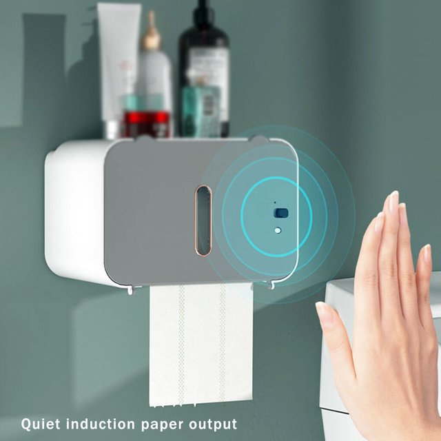 Home Office Hotel Smart Sensing Punch-free Toilet Paper Dispenser Kitchen Bathroom Rechargeable Napkin Storage Box Rack Bathroom Accessory Grey