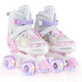 thumbnail image 1 of Costway 4 Sizes Adjustable Quad Skates with Light-up Wheels Safety Protection for Ages 13+ Pink, 1 of 10