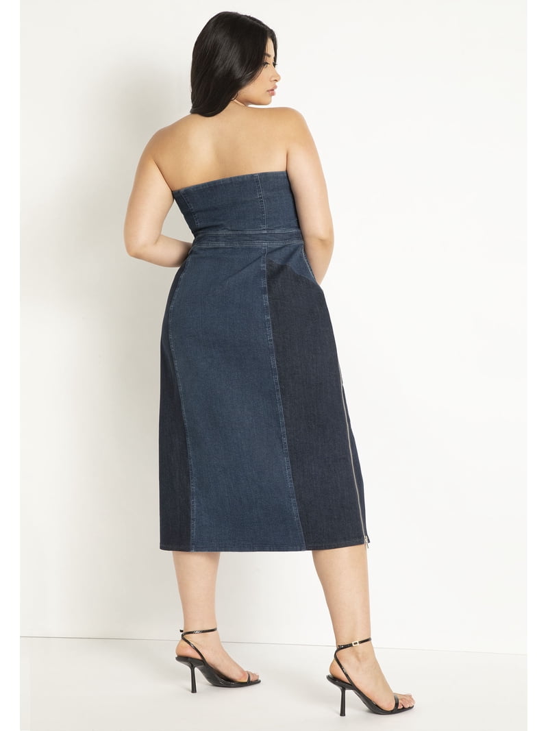 strapless denim dress plus size ELOQUII Women's Plus Size Strapless Denim Dress