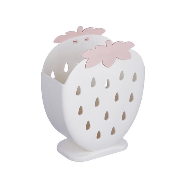 Kearding Worallymy, jaula para palillos de fresa, caja de drenaje de plástico, soporte para cuchara, tenedor, organizador de utensilios para el Organizadores de utensilios de cocina beis blanco