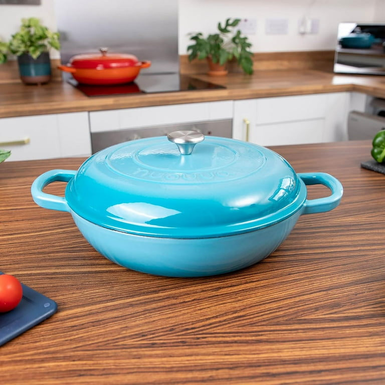 Shallow Cast Iron Casserole with Lid Non Stick Dutch Oven Pot Oven Safe up to 500 F Sturdy Ovenproof Stockpot Cookware Enamelled Cooking Pot Blue 5 Quart 32cm by Nuovva Walmart