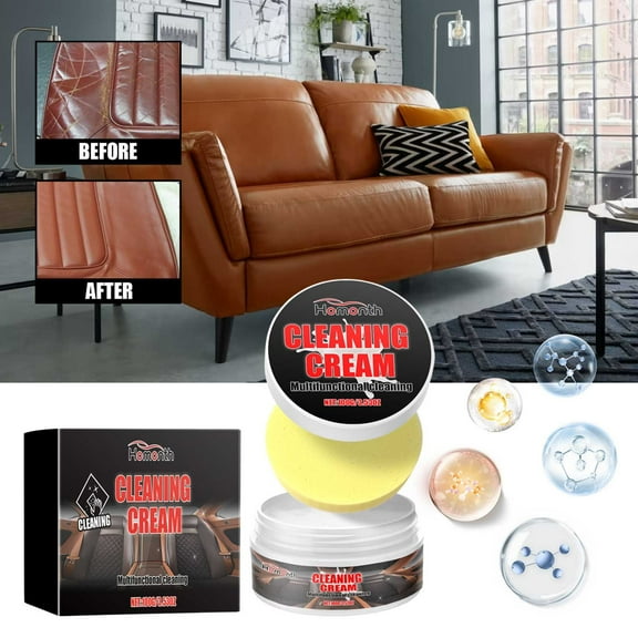Multi-Purpose Leather Cleaning 100g - Deep Car Seat Polish & Stain Remover for Sofas, Shoes - Gentle Formula Protects Against Fading & Aging - Includes Applicator Sponge