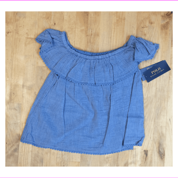 $40 Ralph Lauren Little Girls and Girls Chambray Top, Blue, Size 6