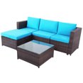 thumbnail image 3 of Outdoor Sectional Sofa Sets, 3 Piece Patio Wicker Patio Furniture Set, 3-Seating Sofa, 1 Ottoman&Coffee Table, Patio Conversation Sets for Backyard Lawn Bistro Pool Garden, Blue Cushions, W7838, 3 of 10