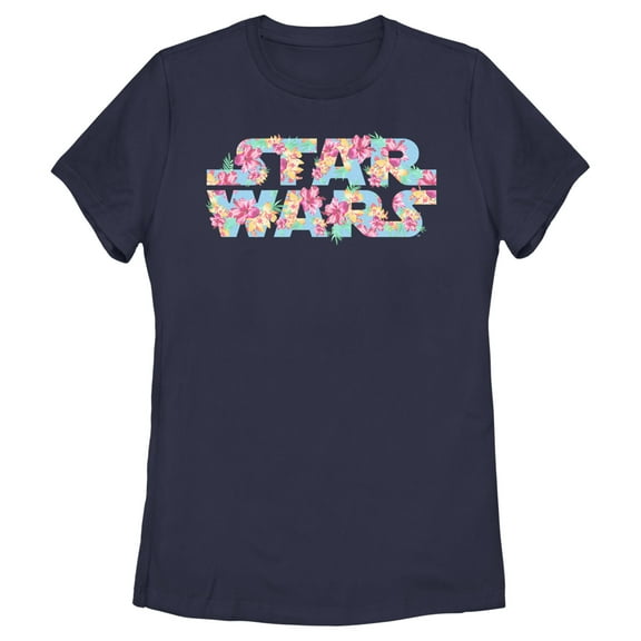 Women's Star Wars Floral Hibiscus Logo Graphic Tee Navy Blue Small