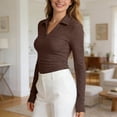 thumbnail image 6 of LiuXxxx Women's Long Sleeve Crew Neck Slim Fit Casual Basic Soft Tee Brown L, 6 of 8