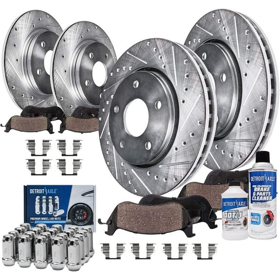 Detroit Axle - Front Rear Drilled & Slotted Rotors Brake Pads   20pc Wheel Lug Nuts Replacement for Ford Explorer Mercury Mountaineer - 30pc Set