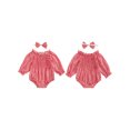 thumbnail image 2 of Raccmtaty Baby Girl 2Pcs Fall Outfits Off Shoulder Long Sleeve Smocked Bodysuit with Headband Set Infant Clothes, 2 of 8