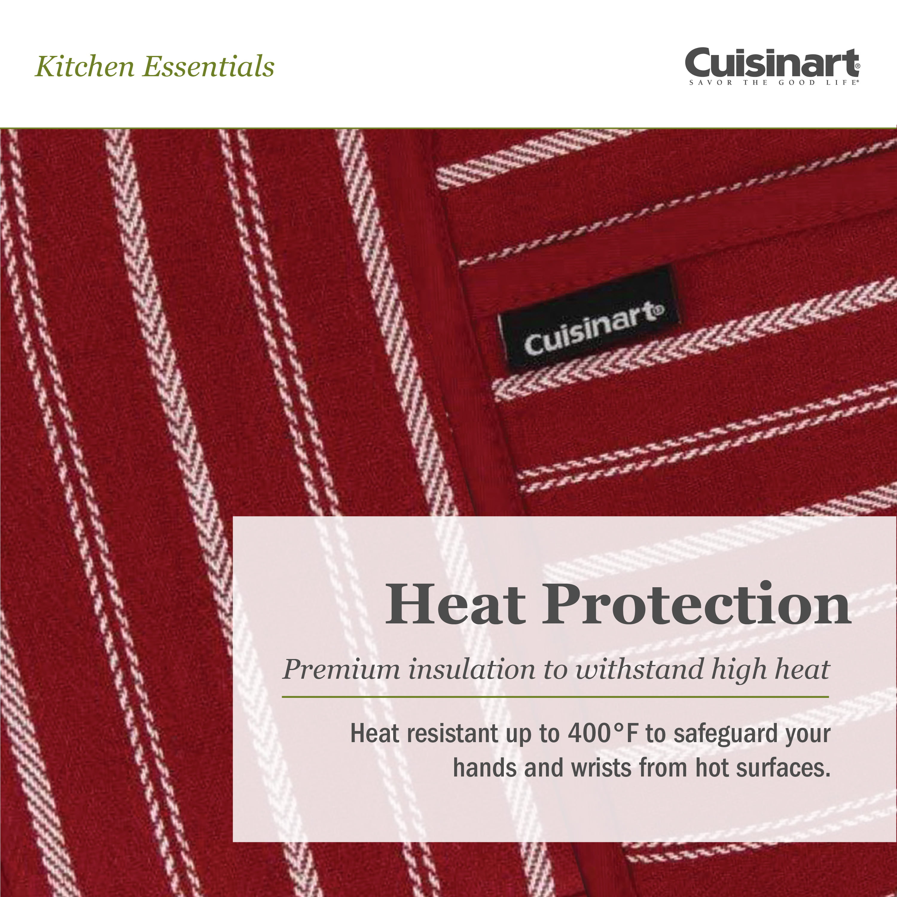 Cuisinart Kitchen Oven Mitt/Glove & Rectangle Potholder with Pocket Set w/Neoprene for Easy Gripping, Heat Resistant Up to 500 Degrees F, Twill