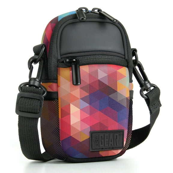 USA Gear Compact Point and Shoot Camera Sling Bag  with Rain Cover, Shoulder Sling Strap - Geometric