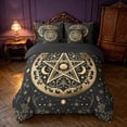 thumbnail image 3 of Homewish Glitter Stars Moon Queen Bedding, Leaves Print Bedding Comforter Set Queen, Gold Black, Black Reversible 7-Piece, 3 of 7