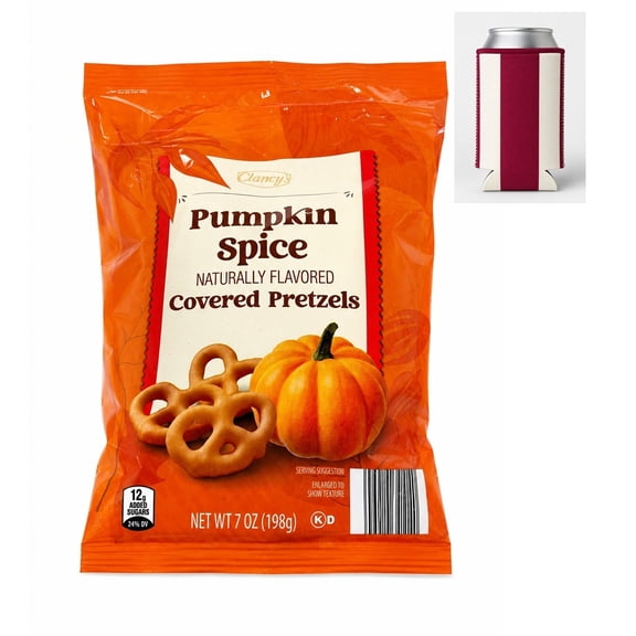 Clancy's Pumpkin Spice Covered Pretzels Naturally Flavored 1 Pack 7oz w/ Can Cooler