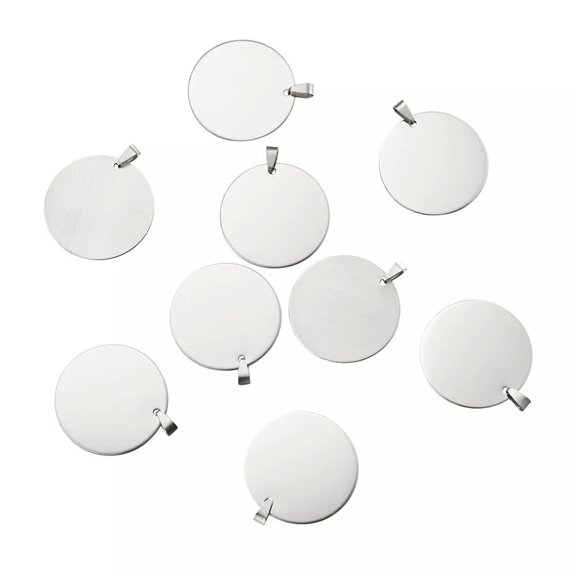 U8MO 50x 201Stainless Steel Flat Round Blank Stamping Tag Pendants Smooth Charms 42mm