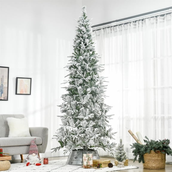 Demi Bonn 9' Unlit Snow Flocked Pine Artificial Christmas Tree with Realistic Branches and 1159 Tips for Home, Office, Green