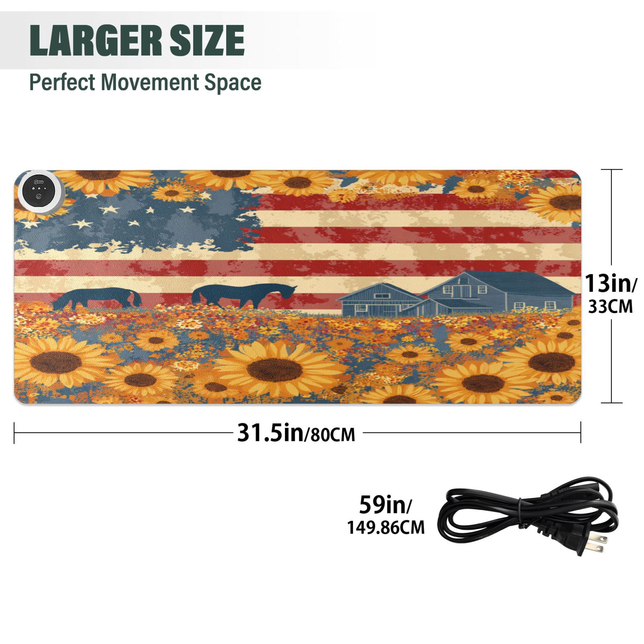 Large Heated Desk Mat Mouse Pad 31.5"x13"PU Leather Graphene Heating Desk Warmer with 3 Temperature Settings 110V US Plug Non-Slip Warm Pad for Home, Office, and Gaming American Folk Art Painting