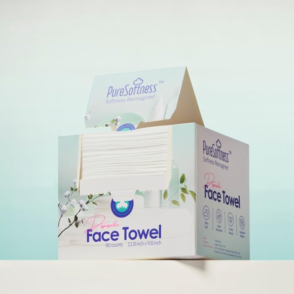 PureSoftness Toalla facial desechable lujosamente suave, algodón, extra grande, 12.0 x 10.0 in, toallita seca ultra suave para lavado de cara, removedor de maquillaje, toallita de base biológica par