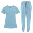 thumbnail image 4 of Scrubs Set for Women Medical Nurse Uniform Suit Stretch Classic V-Neck Top & Jogger Pants with Multi Pocket, Sky Blue M, 4 of 9
