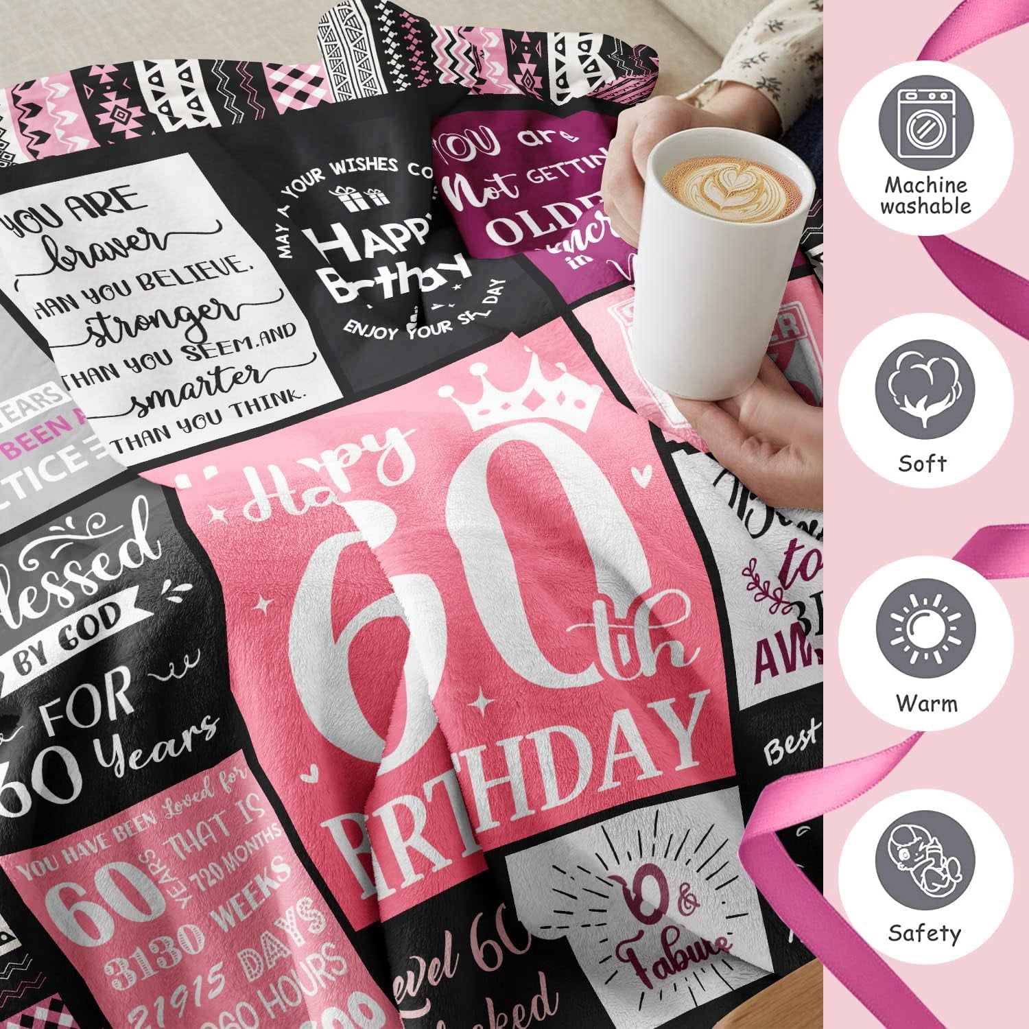 60th Birthday Gifts for Women Blanket 50"x60", 60th Birthday Decorations Women, 60th Birthday Gift Ideas, Happy 60th Birthday Gifts for 60 Year Old Woman, 1964 Birthday Gifts for Women Throw