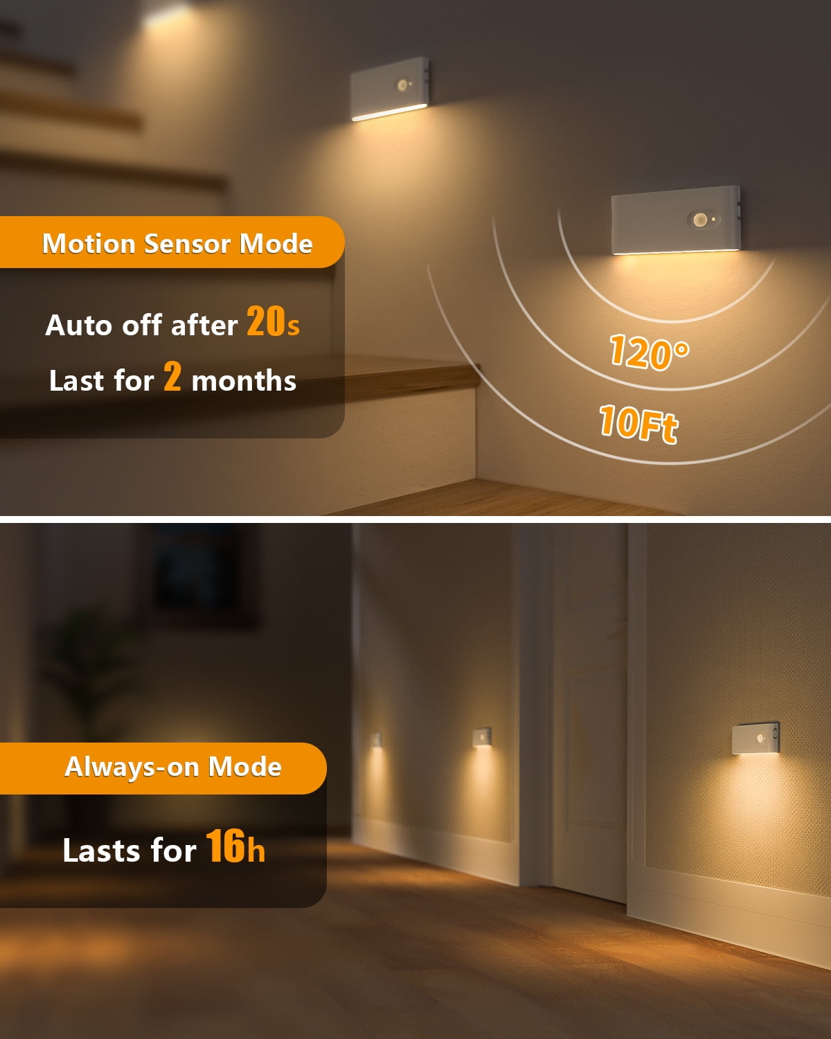 WILLED Rechargeable Motion Sensor Night Lights, Battery Operated Stair Lights Indoor, Soft Warm White Stick on Motion Activated LED Night Lights for Hallway Stairway Bathroom Bedroom Kitchen, 6 Pack