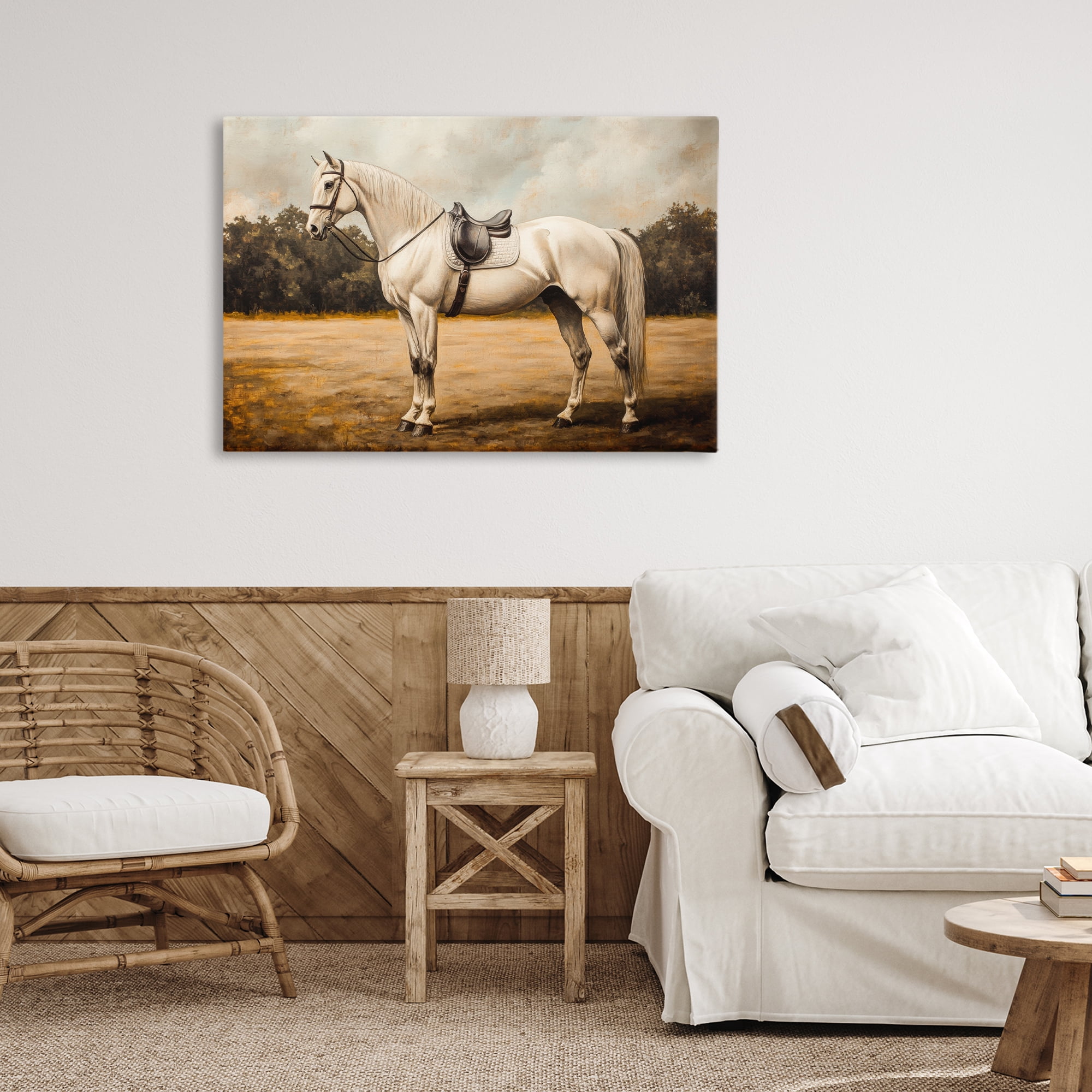 Stupell Industries White Mare with Saddle Canvas Wall Art, design by Petal Prints Design
