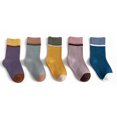 thumbnail image 2 of 5 pares de calcetines para niños de algodón suave lindo bloque de color transpirable media pantorrilla calcetines acolchados para niños niñas S, adecuados para 1 a 3 años, 2 of 5