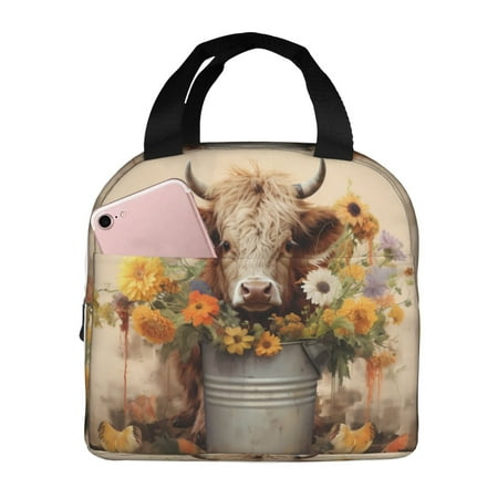 Insulated Lunch Bag for Women Men - Bucket Flower Cow Leakproof Cooler Lunch Box for Women Men  Lunch Tote Bags for Work School Picnic Travel