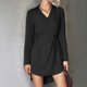thumbnail image 2 of Moda Mujer Casual Cuello en V Color sólido Manga larga Cordón Slim Fit Vestido con dobladillo irregular Pompotops  hdfakjf6860, 2 of 8