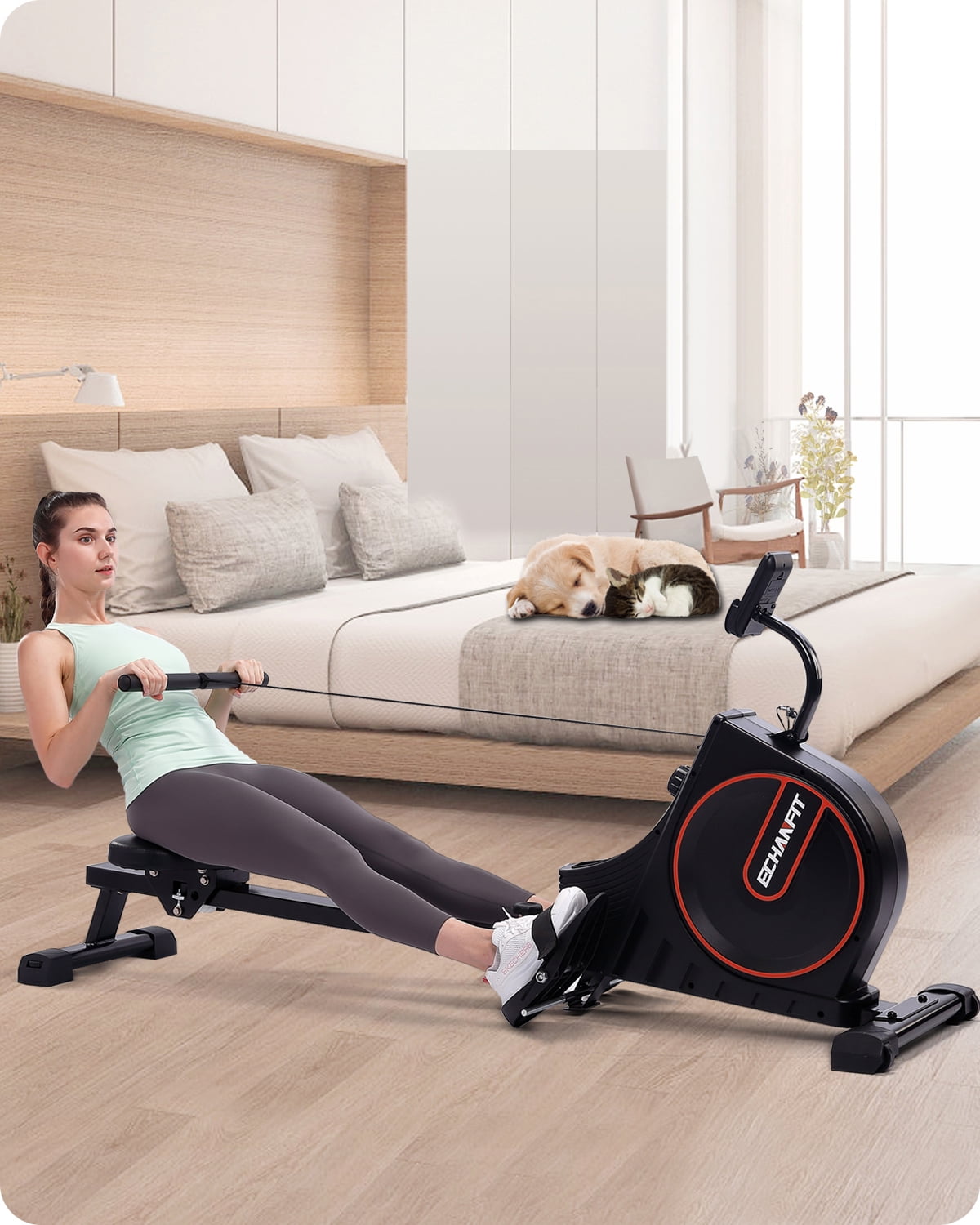 ECHANFIT Rowing Machine with Magnetic Resistance Exercise Rowers Fitness Workout 350 lb Maximum Weight