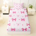 thumbnail image 4 of spefrowx Princess Pink Bowknot Twin Sheets for Kids, Pink Striped Polka Dot Bedding, 3-Piece, 1 Flat Sheet, 1 Fitted Sheet and 1 Pillowcase, 4 of 6