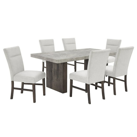 Roundhill Furniture Sorlen Modern 7-Piece Dining Set, 3D Faux Concrete Table with 6 Chairs