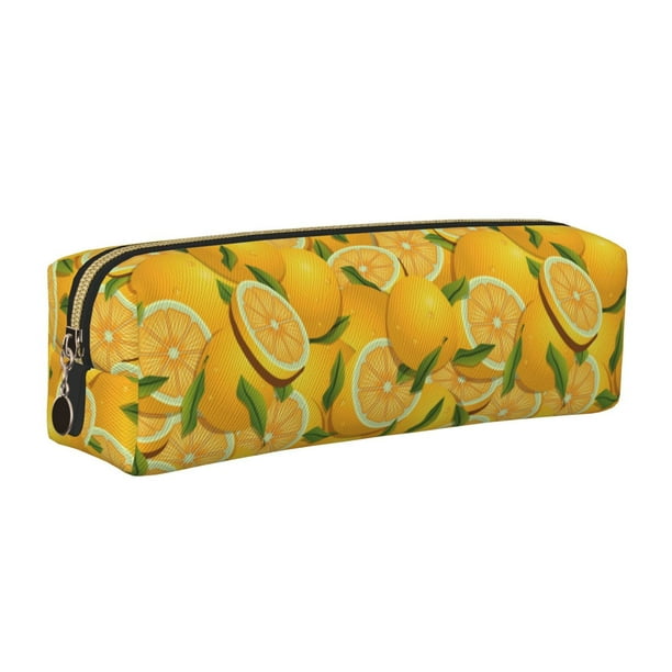 Easygdp Yellow Limes para Estuche de Lápices de Cuero, Estuche de Papelería de Cuero, Estuche de Gran Capacidad con Cremallera