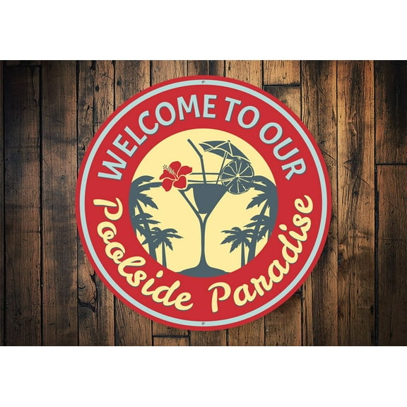 Poolside Paradise Novelty Decor, Metal Wall Sign - 12" Circle
