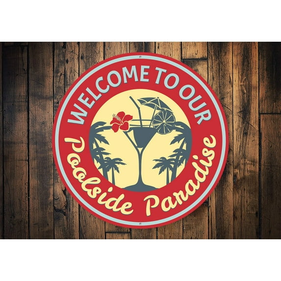 Poolside Paradise Novelty Decor, Metal Wall Sign - 12" Circle