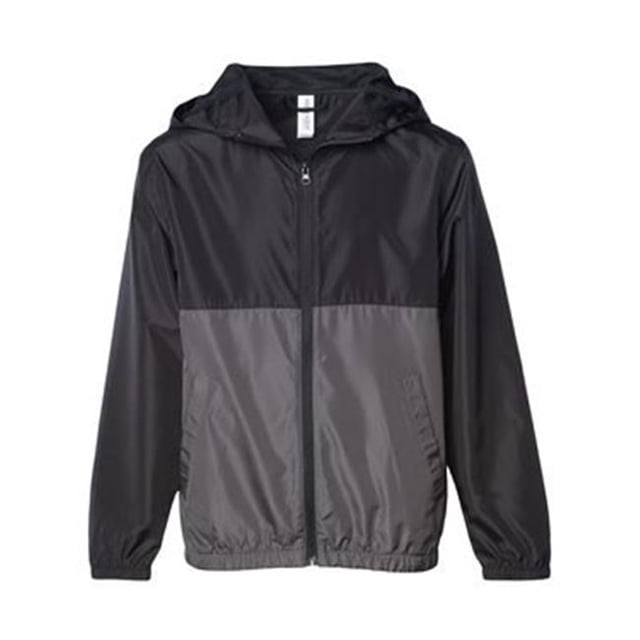 Independent Trading B36876512 Youth Lightweight Windbreaker Zip Jacket, Black & Graphite - Extra Small