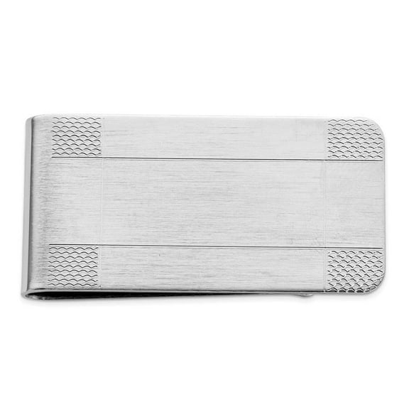 Rhodium-plated Satin Patterned Corner Money Clip