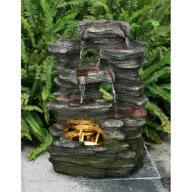 Fontaine en Pierre à Plusieurs Niveaux avec Lumière