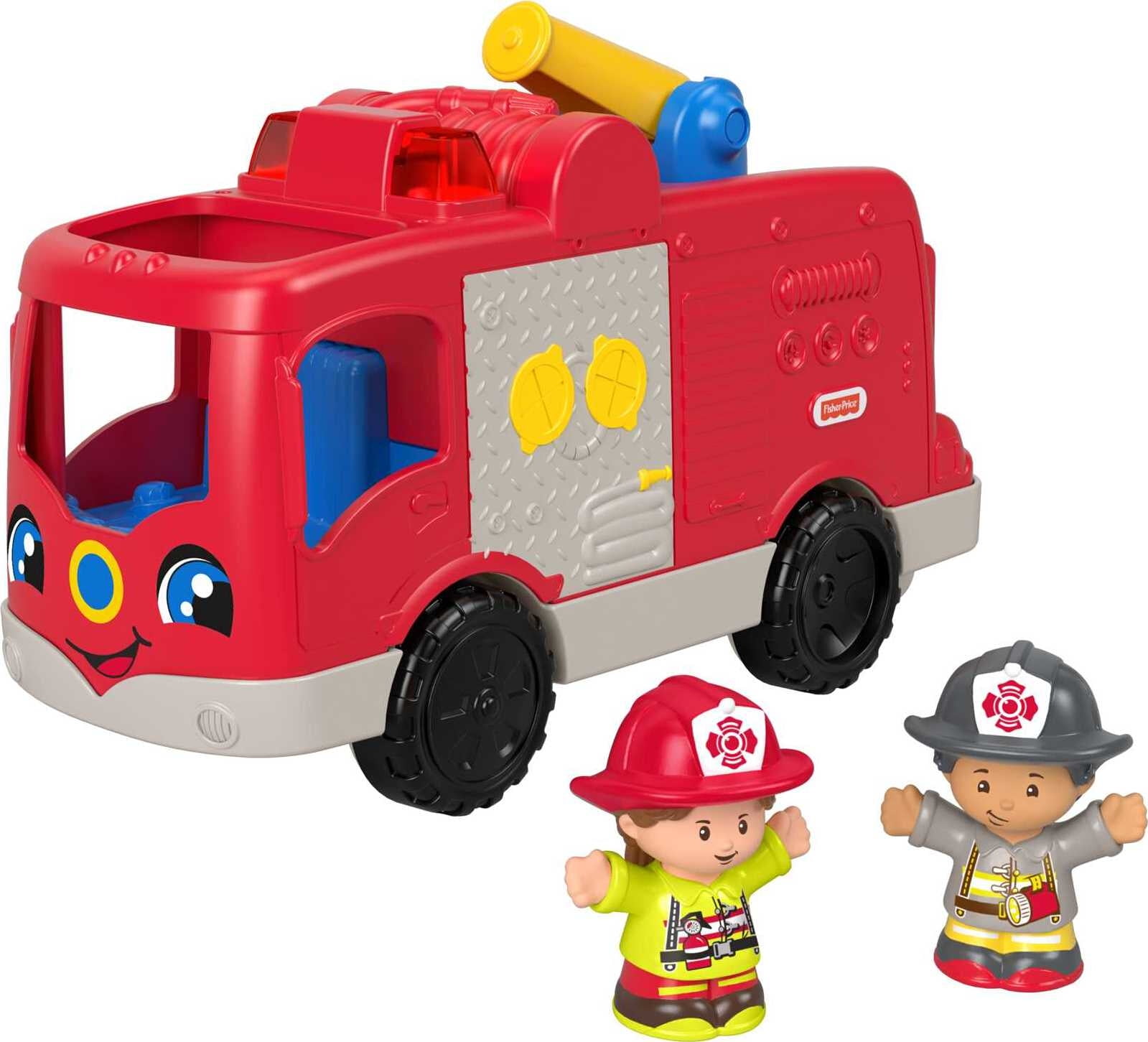 Fisher-Price Little People Helping Others Fire Truck Musical Toddler Toy with 2 Firefighter Figures