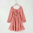 thumbnail image 4 of ITSAME Dress for Girls, Lantern Long Sleeve Backless Square Neck Summer Fashion Casual Ruffled Dress Pink 12-13T, 4 of 9