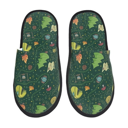 Balery Camp In The Forest Slient Indoor Furry Fleece Comfort House Shoes Soft Non-Slip Home Shoes Cotton slippers House Slippers-- Large