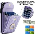 thumbnail image 3 of Phone Case for iPhone XR 6.1 Wallet Cover with Tempered Glass Screen Protector and Ring RFID Blocking Card Holder TPU Cell iPhoneXR iPhone10R i Phonex 10XR 10R RX CR iPhoneXRcases Women Purple, 3 of 13
