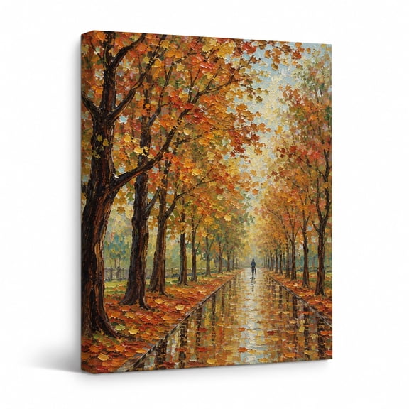 Autumn Forest Canvas Wall Art, Impressionist Fall Landscape Painting, Colorful Tree Path Wall Decor for Living Room Bedroom Office 18“*24”
