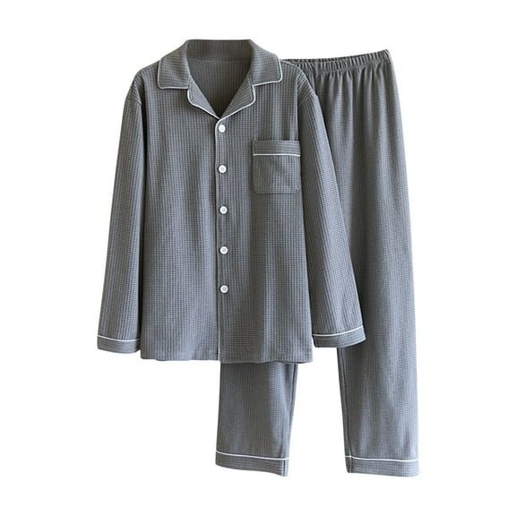 successthop Mens Pajamas Sets Long Sleeve Button Down Tops with Pants Oversized Winter Solid Loungewear