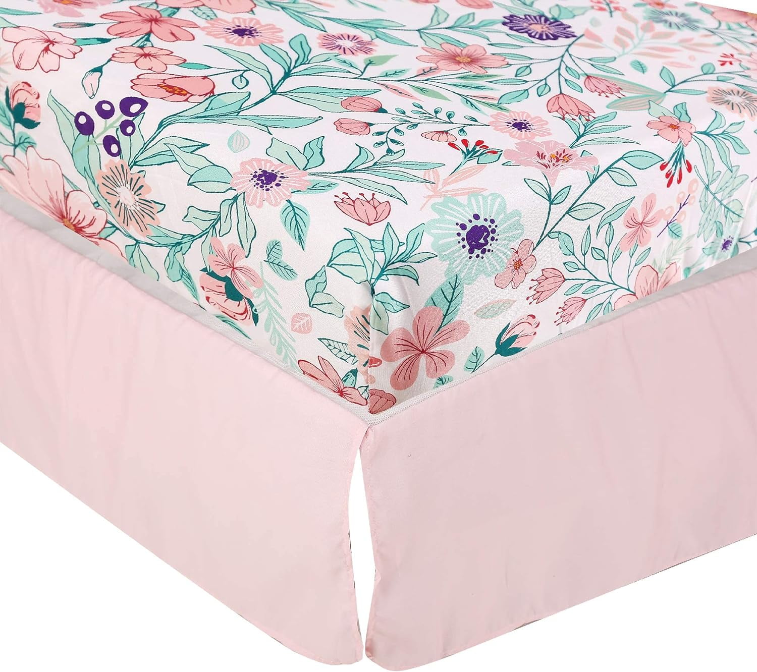 Sweet Baba 4 PC Crib Bedding Set for Girls, Pink Nursery Crib Bedding Set , Giraffe Crib Set Including Crib Skirt, Crib Quilt, Crib Sheet and Diaper Stacker
