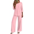 thumbnail image 2 of 2 Piece Sets for Women 3/4 Length Sleeve Lounge Sets Summer Beach Vacation Travel Outfits Tops and Wide Leg Pants Sets Pink XL, 2 of 6