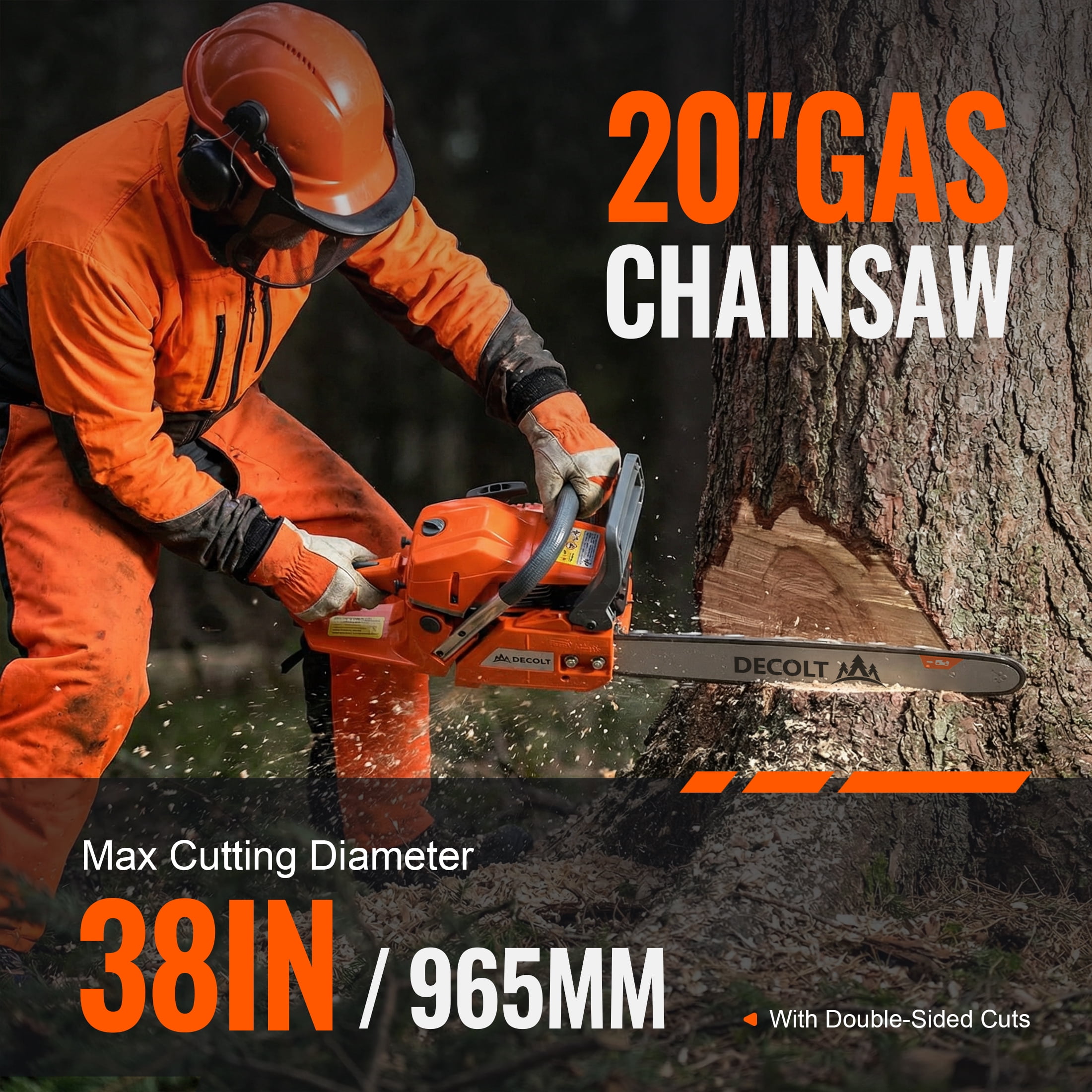62CC Gas Chainsaw 20” Powerful 2-Stroke Gasoline Chainsaw for Cutting Wood and Pruning Trees 6220YM