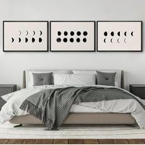 IDEA4WALL Framed Canvas Print Wall Art Set of 3 Noun Minimalist Lunar Phase Monochromatic Moon Illustration Wall Decor Black and White Prints Modern Art Contemporary Artwork - 16"x24"x3 Black