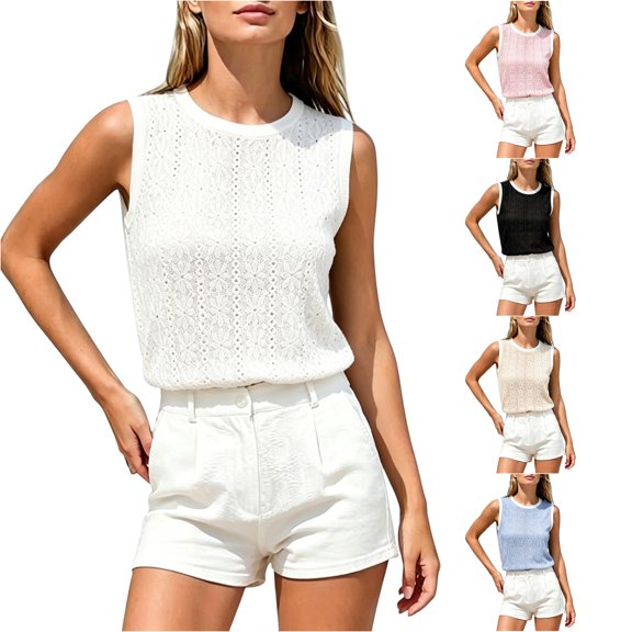 HAYIMI Women Casual Color Crewneck Tank Tops Sleeveless Vest Blouse For Everyday Wear Summer Trendy Camisole