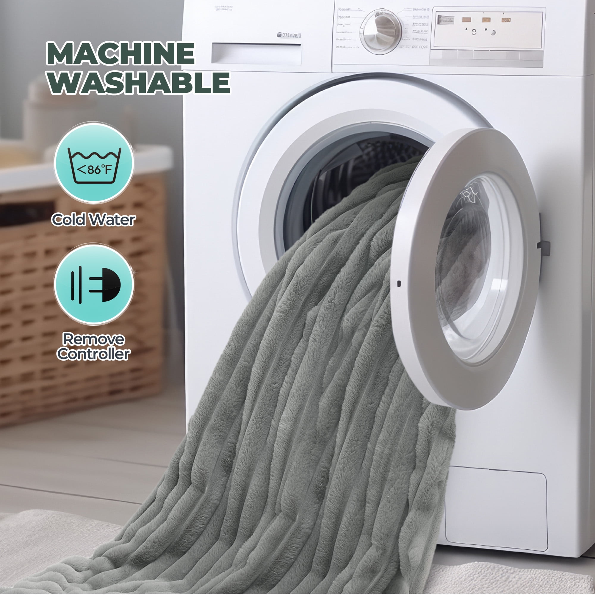 MaxKare Heated Throw Blanket, Soft Faux Fur & Shu Velvet Electric Blanket, 6 Heating Levels, 4 Hours Timer, Large LED Display, 50" x 60" Gray & White